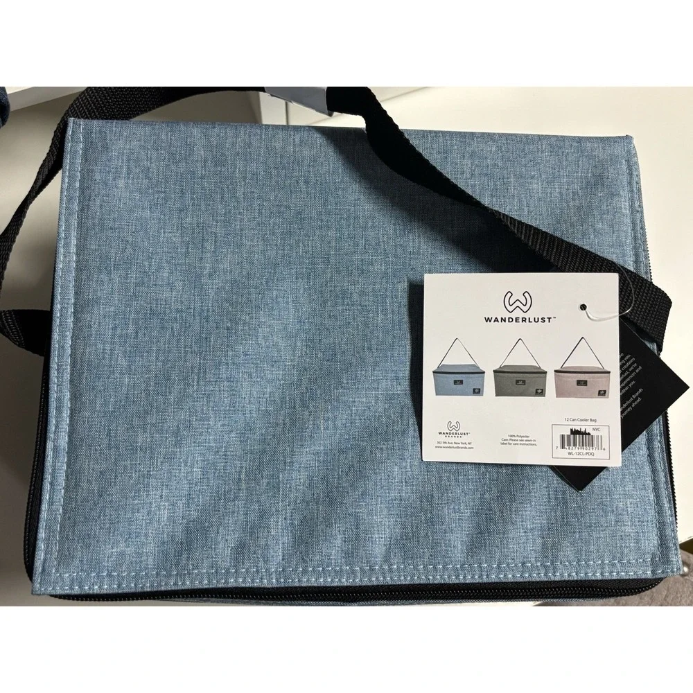 Wanderlust 12 Can Cooler Bag, Blue Polyester Soft Insulated w/ Shoulder Strap